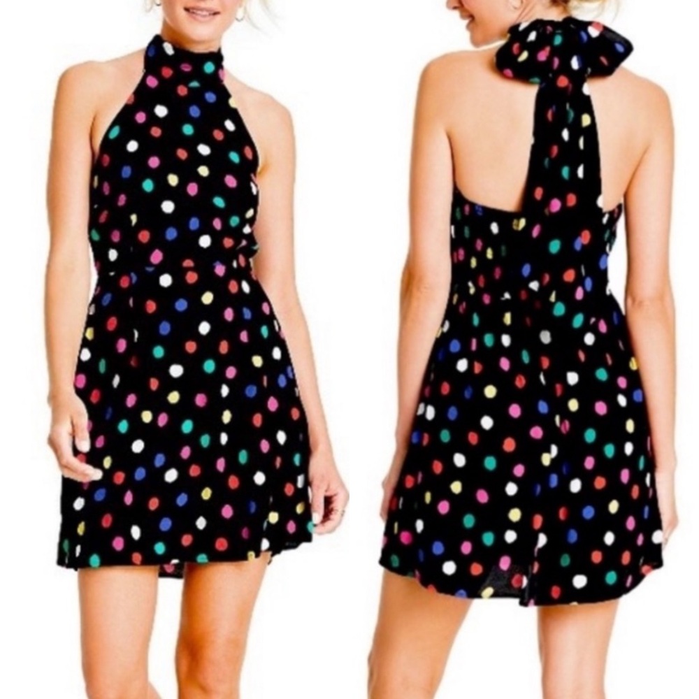 RIXO Target Colorful Polka Dot Black Mini Dress Size XS